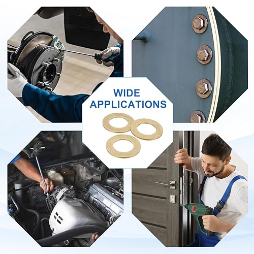 Miniatura 6 de MECCANIXITY Paquete de 58 arandelas planas de latón, arandelas de cobre M8 surtido, 0.315 in de diámetro interior, 0.020 in de diámetro exterior,