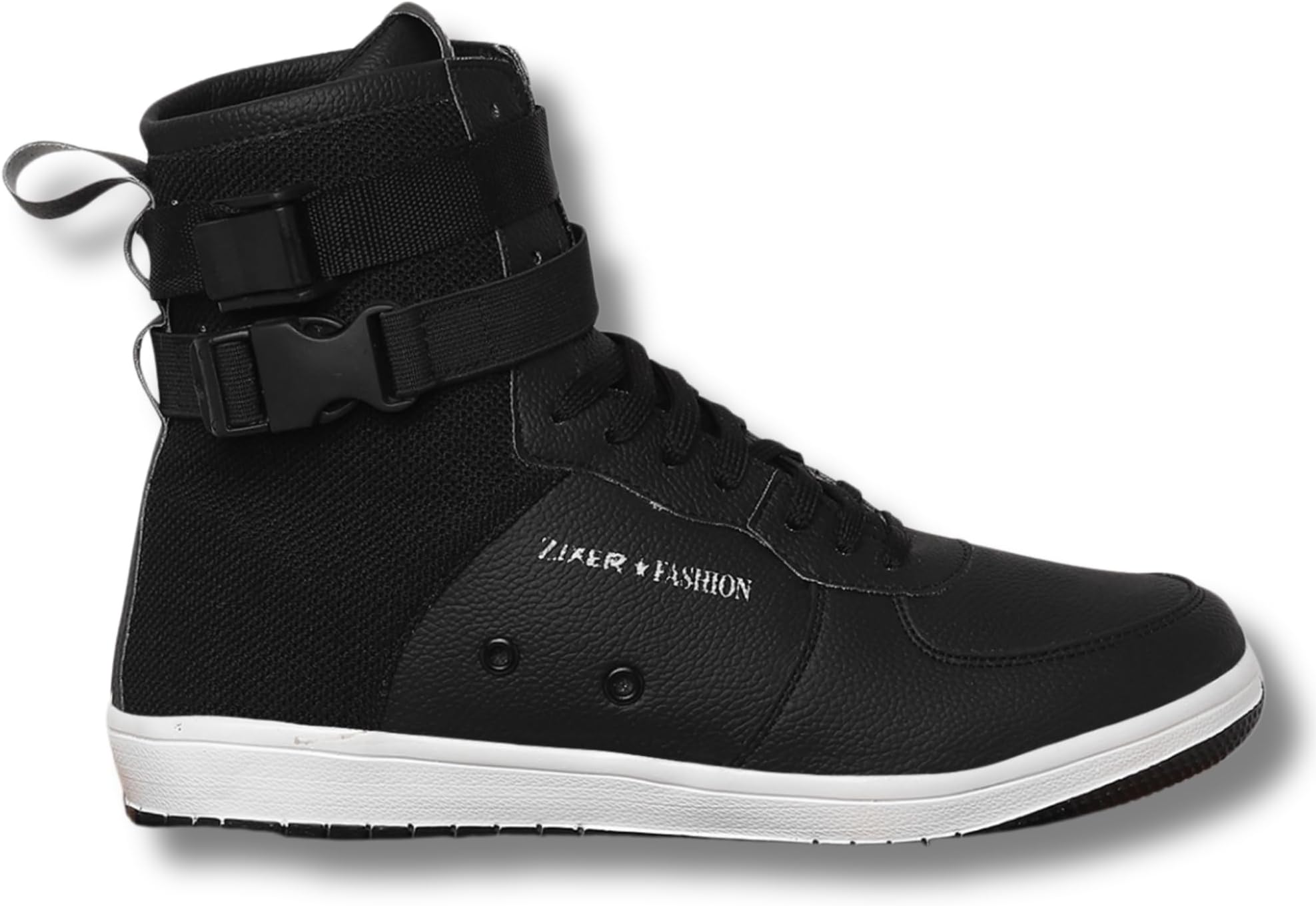 Men's Synthetic Leather High Top Casual Shoes for Men Sneakers || Mens Boys Stylish Chunky Ankle Black White Sneakers for Men || Jorden Shoes for Man (Black)