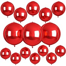 15 Pcs Red Round Foil Balloons, 22/15/10 Inch 4D Ball Balloons Red Ball Balloon for Christmas New Year Graduation Birthday Wedding Anniversary Party Valentines Day Decorations