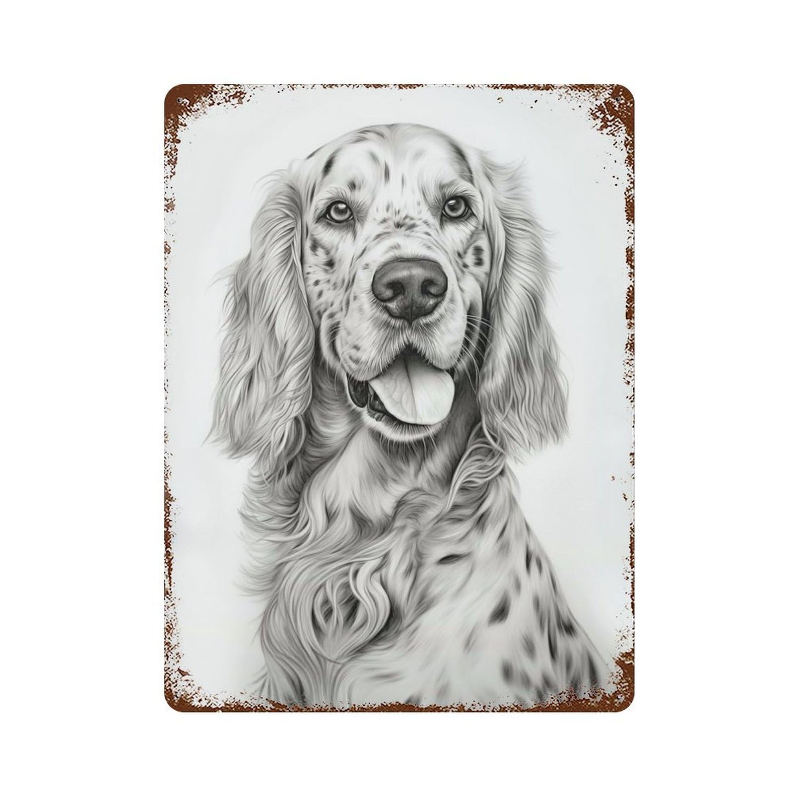 Rust Effect English Setter Vintage Rust Metal Sign 15.7"x11.8", Farmhouse Wall Decor for Basement, Hobby Room And Garage Decor