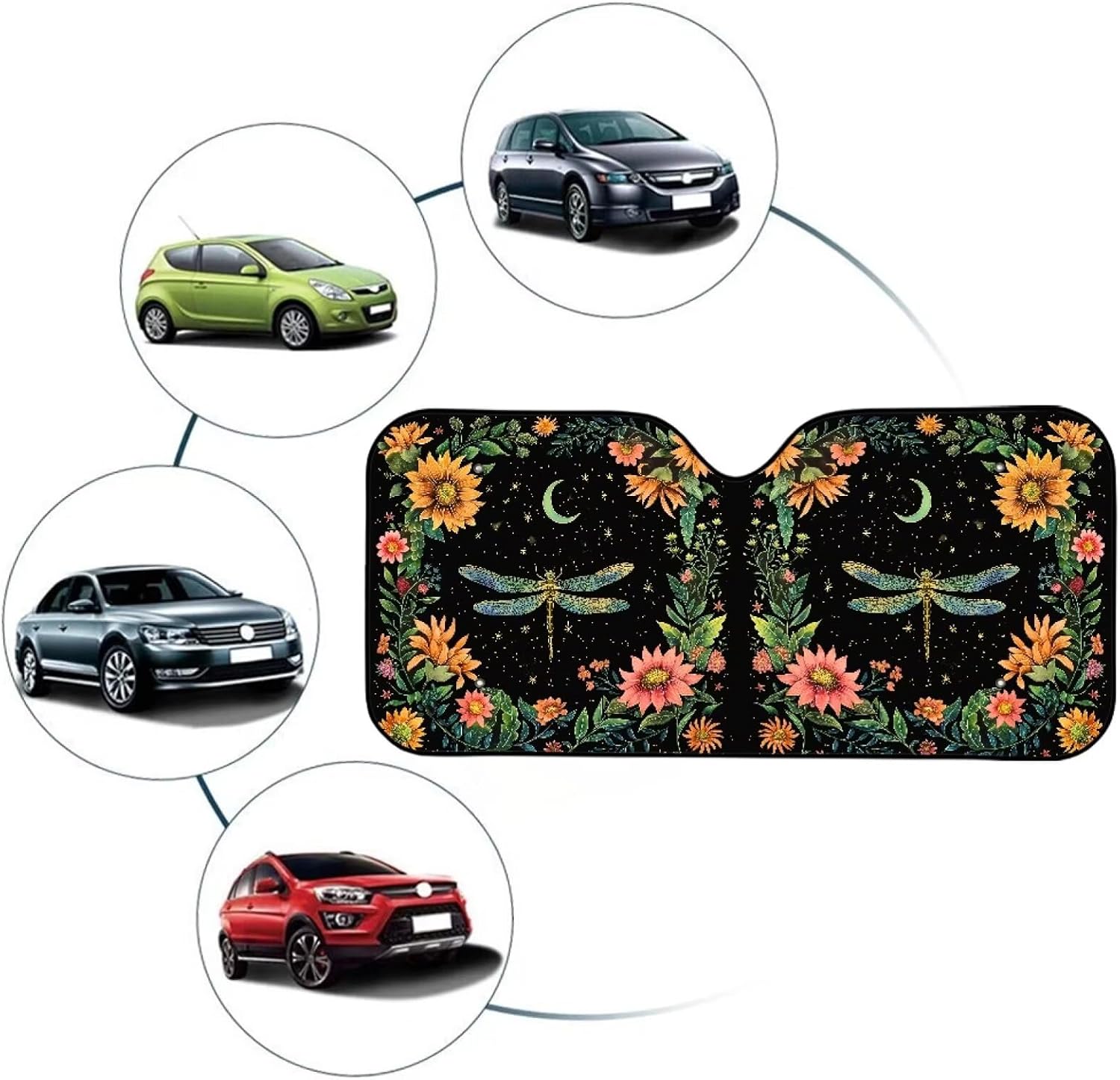 Dragonfly Daisy Print Front Window Sun Shade for Car Blocks Heat & Keeps Interior Cool Car Windshield Sun Shade Foldable Wear-Resistant Windshield Sun Shade Car Accessories image 3