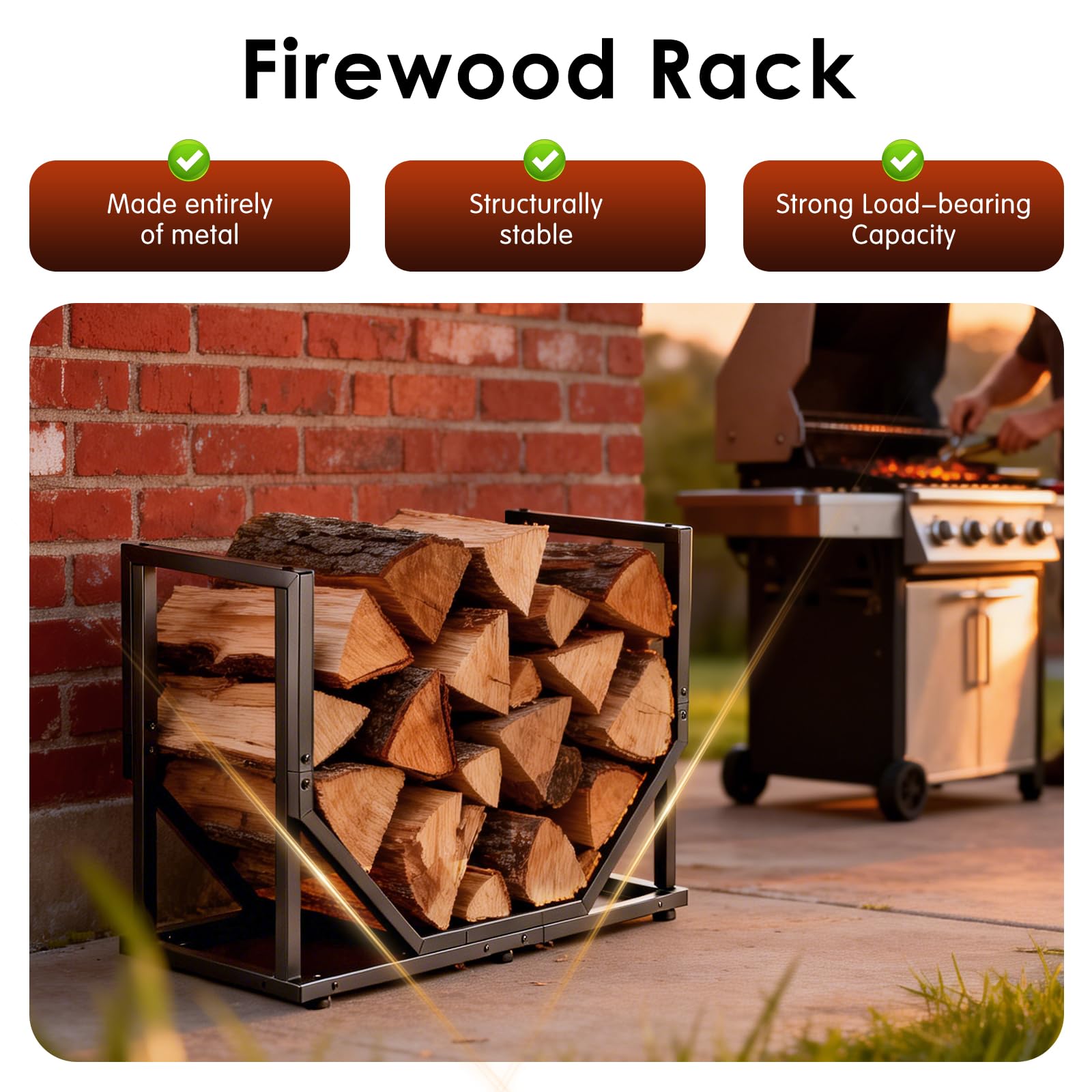 Leñero metálico, capacidad de carga de 110 kg, medidas 52×40×32 cm, soporte para leña versátil para interior y exterior, ideal para chimenea, jardín y terraza, práctico para almacenar leña