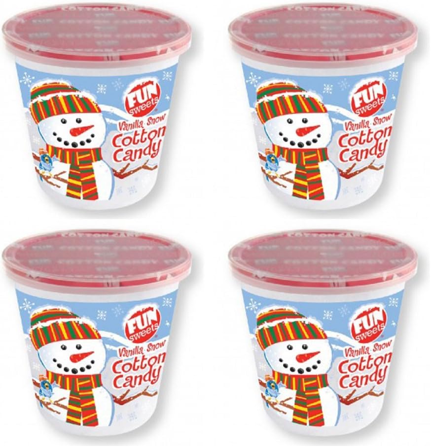 Cotton Candy Tubs Set of 4 Candy Cane or Vanilla Flavors – Great Stocking Stuffers or Holiday Candy Gift (Vanilla)