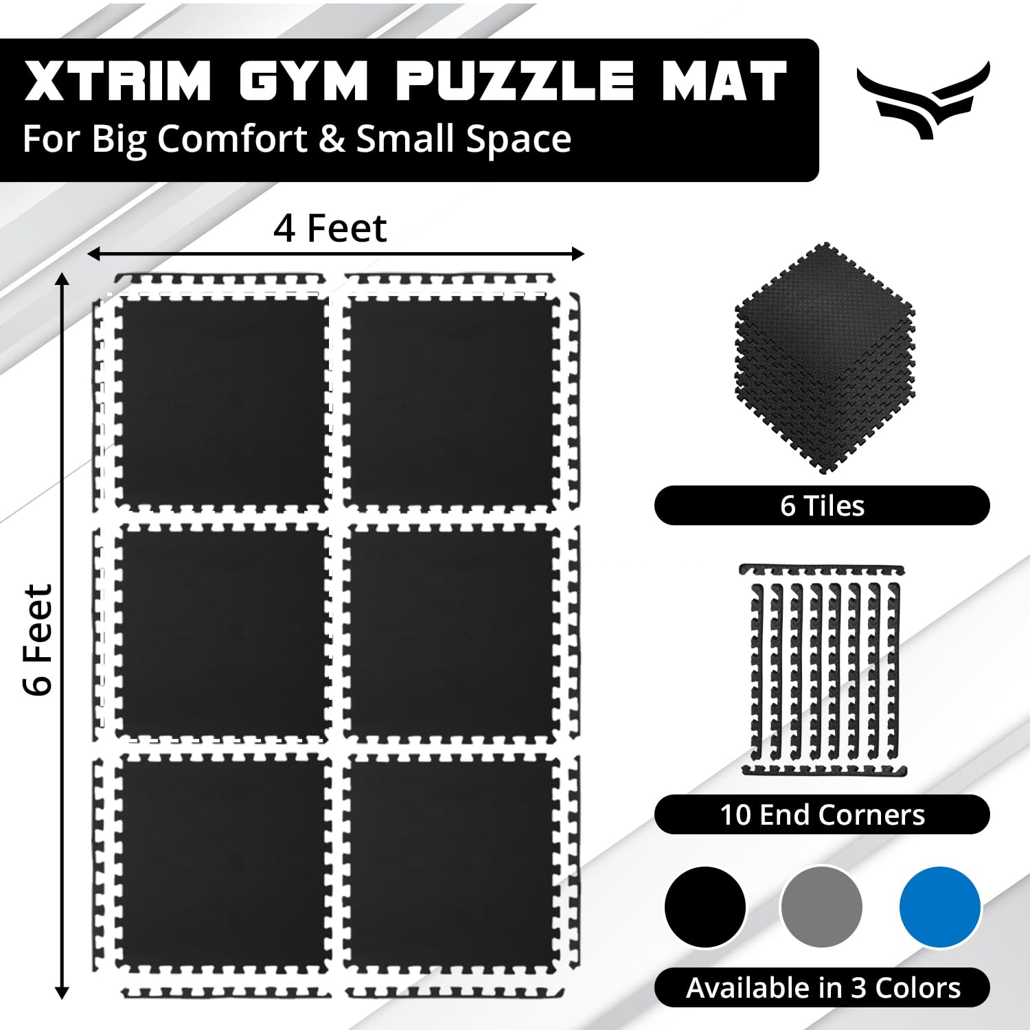 XTRIM Puzzle Exercise Mat 6 Tiles & 10 Borders, 16 Sq.Ft. Area, EVA Foam 1