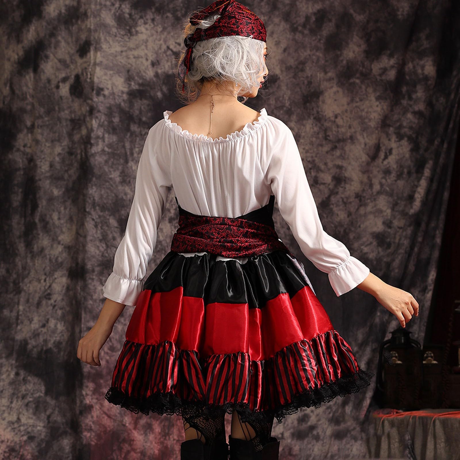 Karnevalskostüme Damen Piratenkostüm - Piratin Minikleid Festlich Strampler Langarm Partykleid Piraten Verkleidung Elegant Kleidung Swing Faschingskostüm Corsett Mottoparty Cosplay