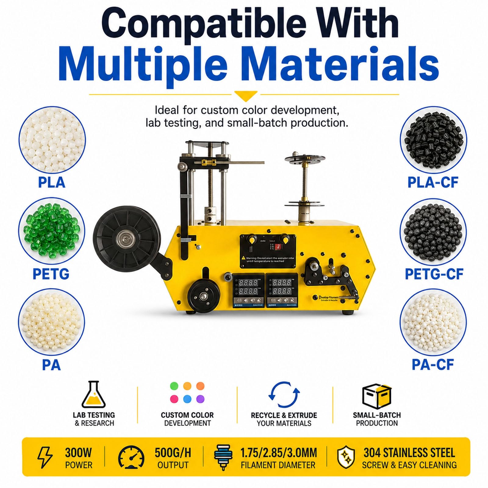 Máquina Recicladora De Filamento para Impresoras 3D De Alta Precisión, Extrusora, Bobinado Auto 500g/h para PLA-CF PETG-CF PA-CF 1,75/2,85/3,0mm