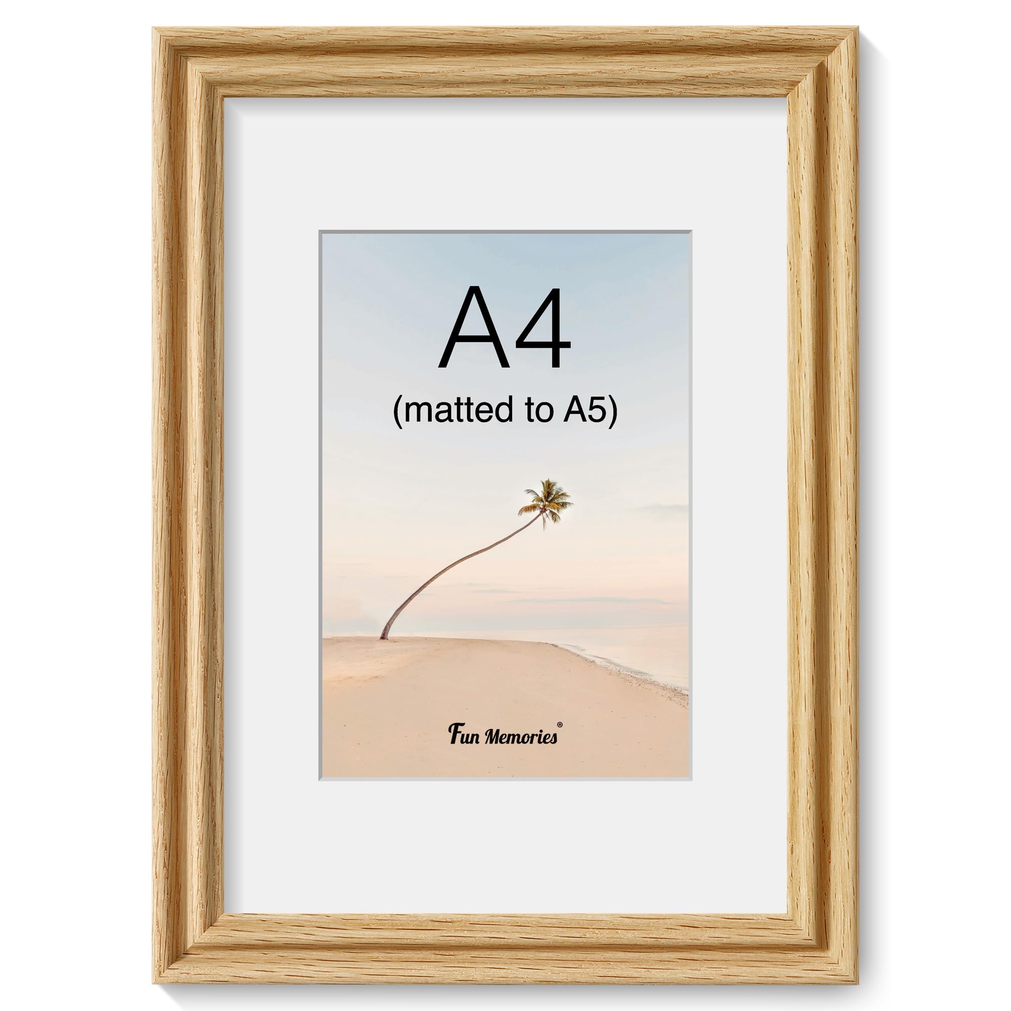A4 Picture Frame, USA-Sourced Oak Wood Picture Frame A4(21x 30 CM), Photo Frame with High Tempered Glass, Wooden Frame Matted to A5(13.9×20 CM) Photo Wall Mounted, 1 Pack