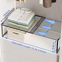 Vista 2 de Organizador de estante de alambre metálico extensible - Longitud ajustable de 15-24.4 pulgadas, estante de almacenamiento apilable para Blanco