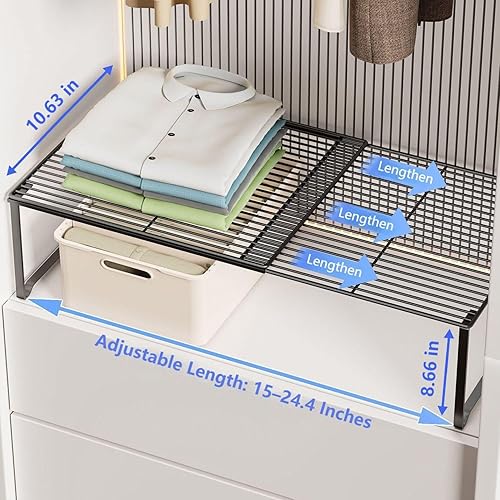 Miniatura 3 de Organizador de estante de alambre de metal extensible  Longitud ajustable de 15 a 24.4 pulgadas, estante de almacenamiento apilable para