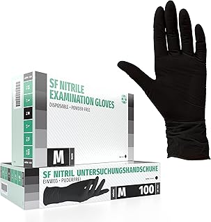 SF Nitrilhandschuhe M Schwarz – 100 Stück Einweghandschuhe, Einmalhandschuhe, Puderfrei, Latexfrei, Gummihandschuhe Einweg zum Kochen, Putzen, für Medizin, Küche, Garten, Werkstatt, Tattoo, Haushalt