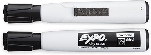 Miniatura 4 de EXPO 1944726 Marcadores magnéticos de borrado en seco con borrador, punta de cincel, negro, 2 unidades