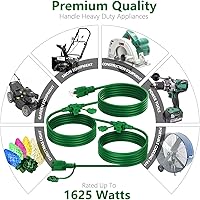 Vista 4 de K KASONIC - Cable de extensión para exteriores de 25 pies, enchufes con 3 salidas espaciados uniformemente, 16/3 SJTW a prueba de inclemencias