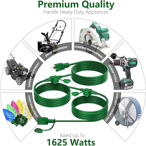 Miniatura 4 de K KASONIC - Cable de extensión para exteriores de 25 pies, enchufes con 3 salidas espaciados uniformemente, 163 SJTW a prueba de inclemencias del