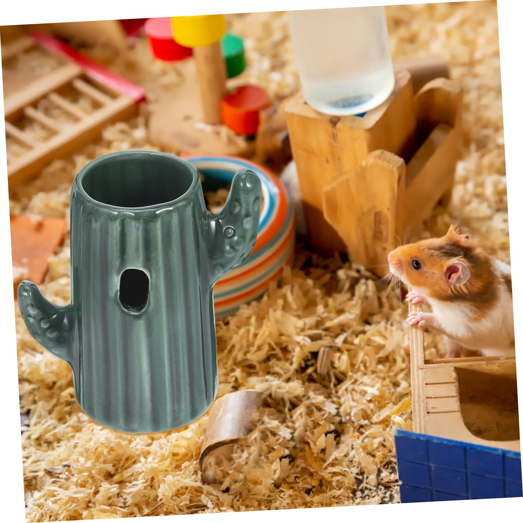 BESPORTBLE 3piezas Soporte para Bebedero De Hamster De Cerámica Forma De Cactus Dispensador De Agua para Mascotas Pequeñas Decoración De Jaula y Accesorio Práctico