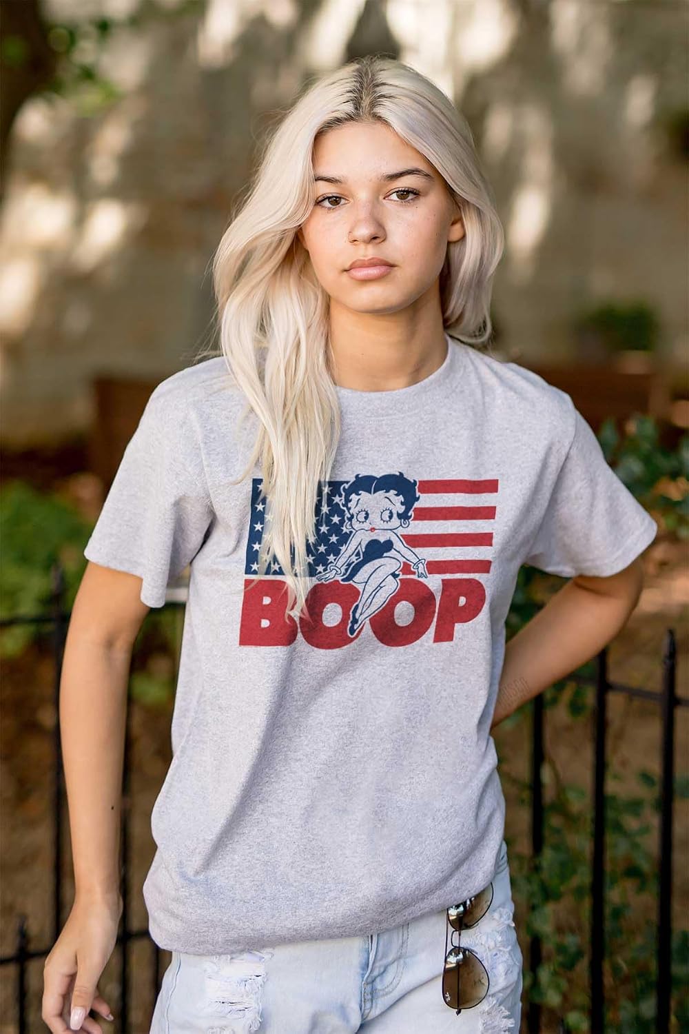 Betty Boop American Flag Patriotic Womens Graphic T Shirt Tees