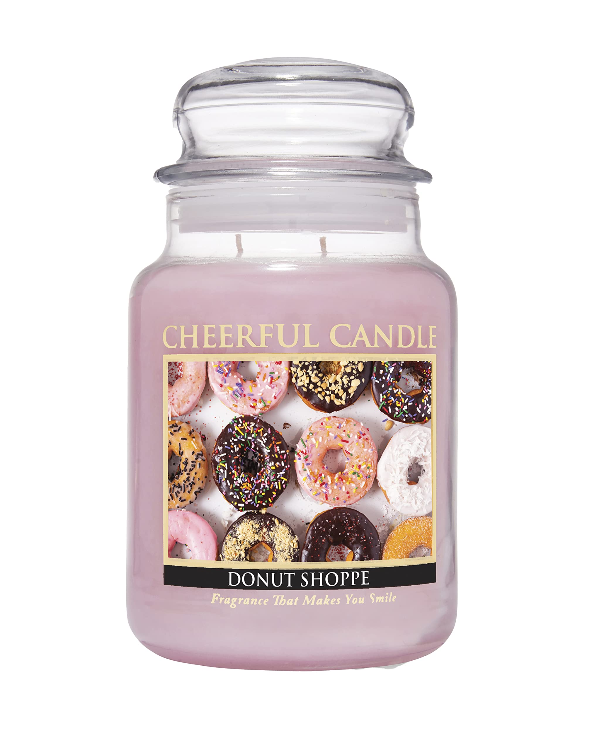 A Cheerful Giver - Donut Shoppe - 24oz Large Scented Candle Jar with Lid - Cheerful Candle - 135 Hours, Candles Gifts for Women, Pink