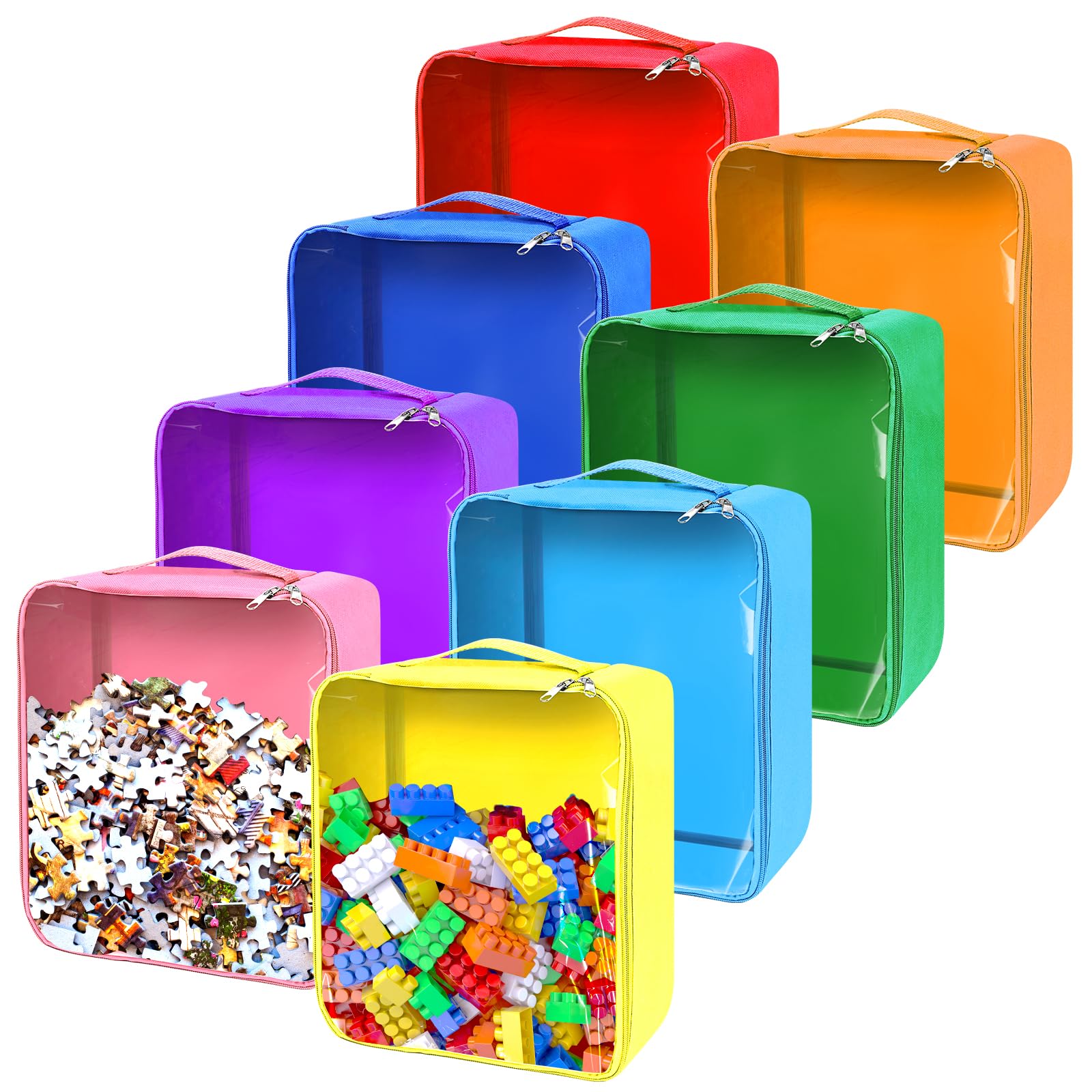 EVELOMO 8 Packs Toy Storage Bags with Zipper, Clear PVC Organizing Bags,Waterproof Toy Storage Bags,Toy Organizing Bags for Building Blocks, Books, Puzzle
