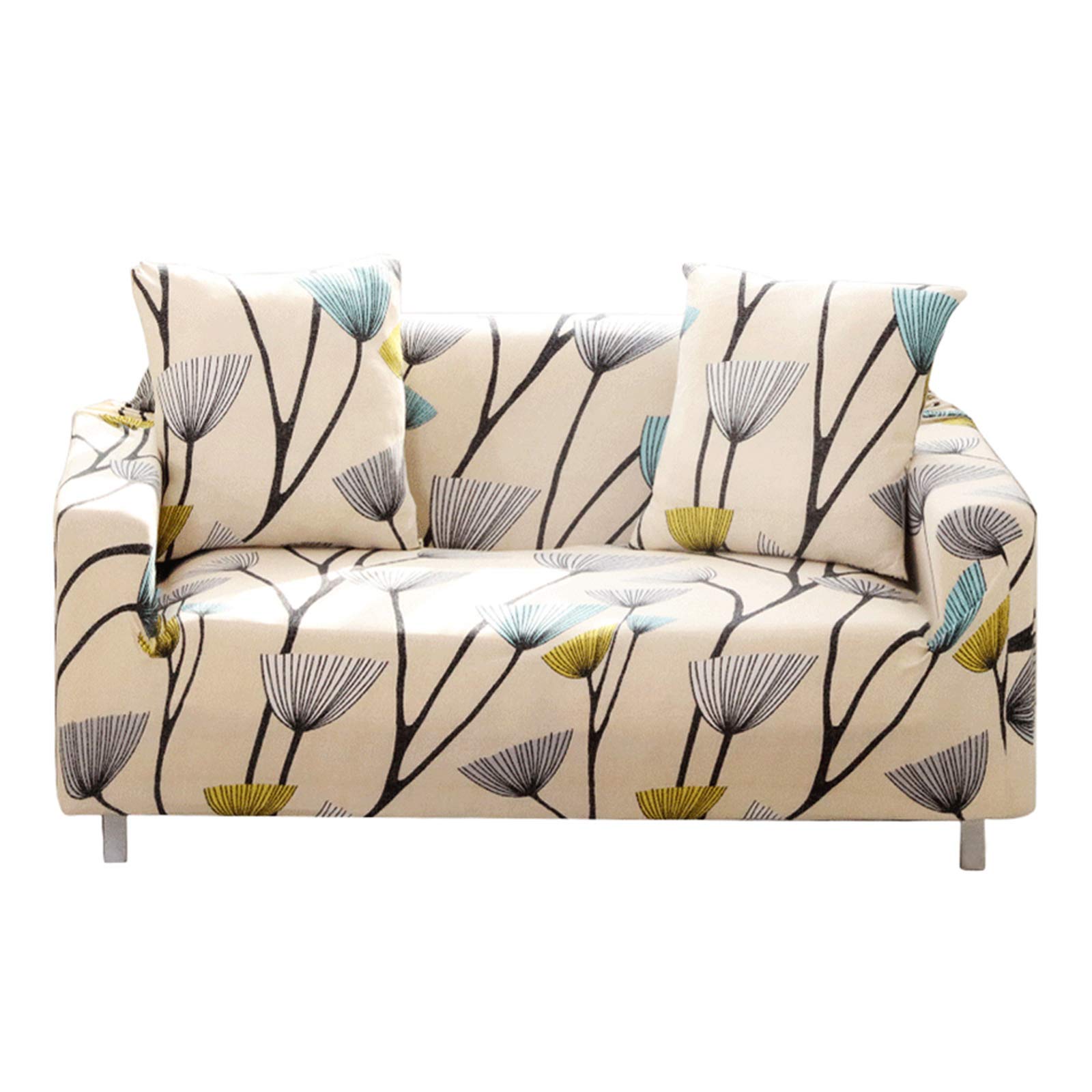 Bikuer Printed Sofa Cover 2 Seat Stretch Couch Cover Sofa Slipcovers for 2 Cushion Couch with 2 Free Pillow Cover(Dandelion)