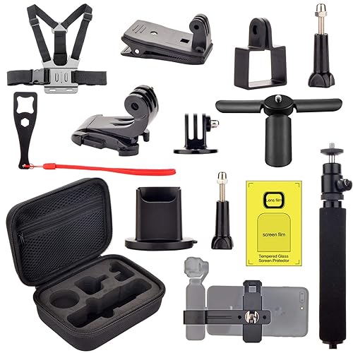 Kit de Accesorios para Dji OSMO Pocket/Pocket 2, Adaptador de Montaje Manual, Estuche Trípode de Expansión, Soporte de Teléfono y Protector de Pantalla para Osmo Pocket/Pocket 2