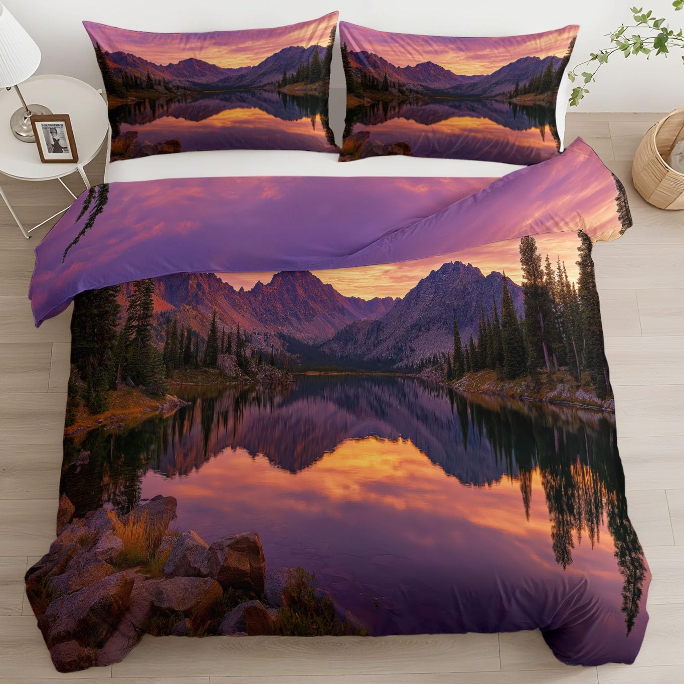 Parure de Lit 2 pièces Coucher Soleil et grand lac pour doux rêves