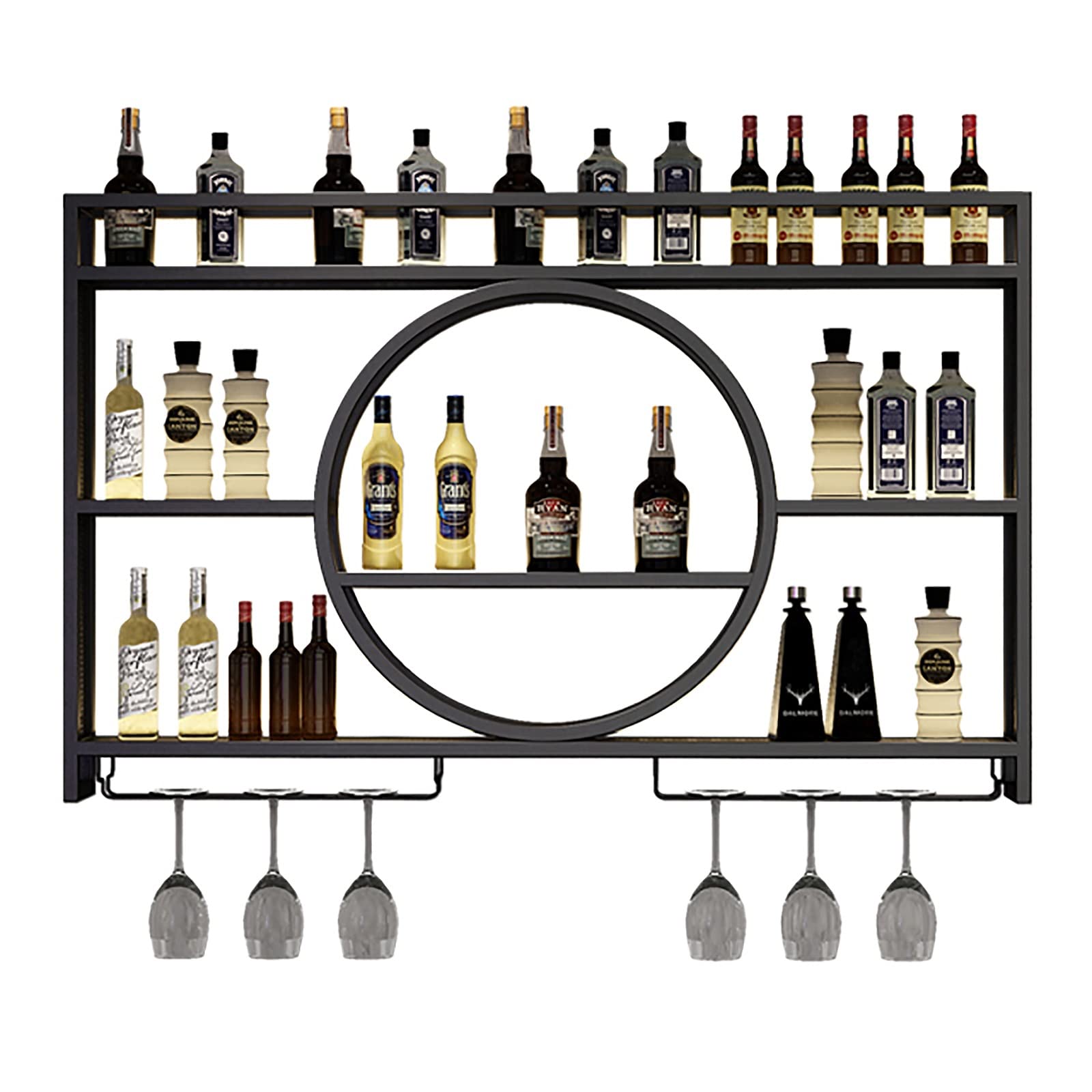 Portabottiglie da Parete - Elegante portabottiglie da Bar e portabicchieri, portabottiglie in Ferro Multifunzionale per l'arredamento della Cucina di casa - Ideale per Bottiglie di liquore e