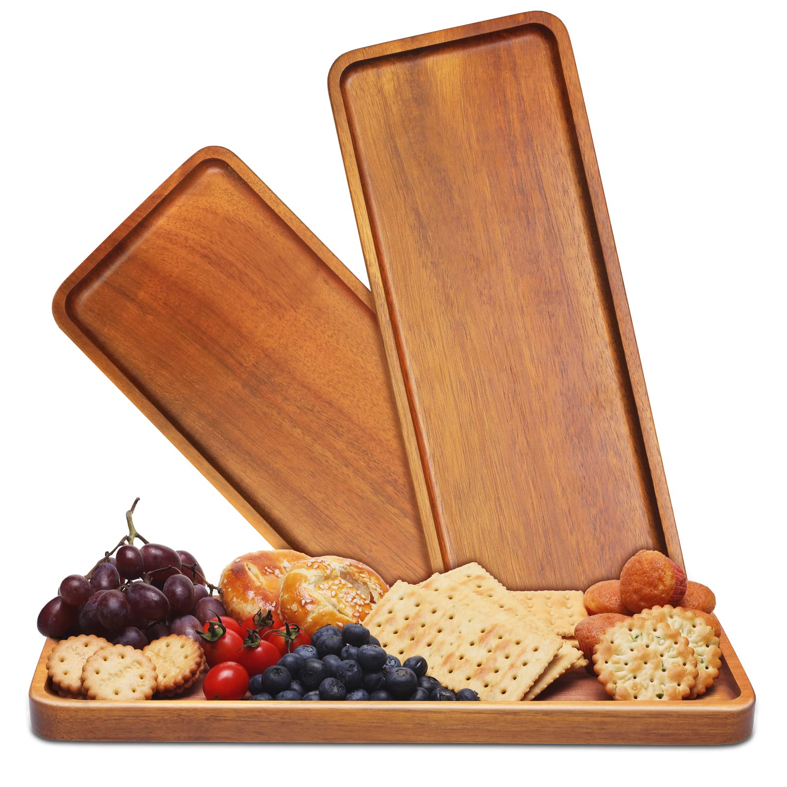 Solid Acacia Wood Serving Trays and Platters - Wooden Mini Charcuterie Boards, Rectangle Small Cheese Board for Food, Bathroom, Home Decor, Kitchen Counter, (14"x5.5", 3 Pack)