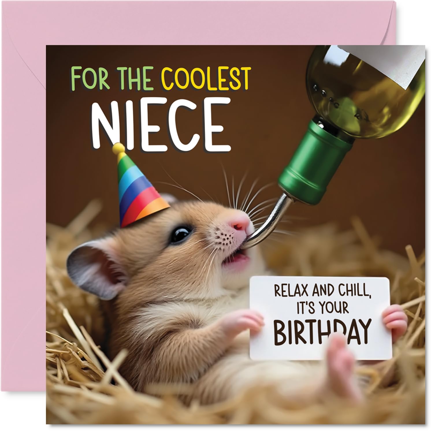 Niece Birthday Card - Ham-somely - Happy Birthday Card for Niece from Auntie Uncle, 145mm Hamster Bday Greeting Cards