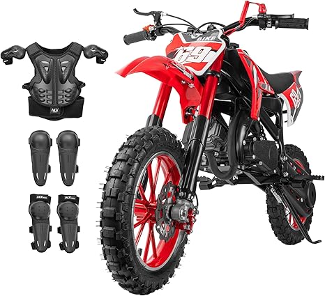49cc Kids Dirt Bike Gas Powered 2-Stroke Engine - High-Speed Off-Road Mini Dirt Bike for Youth Riders with Heavy-Duty Suspension & Brakes (Max 30MPH), with Armor