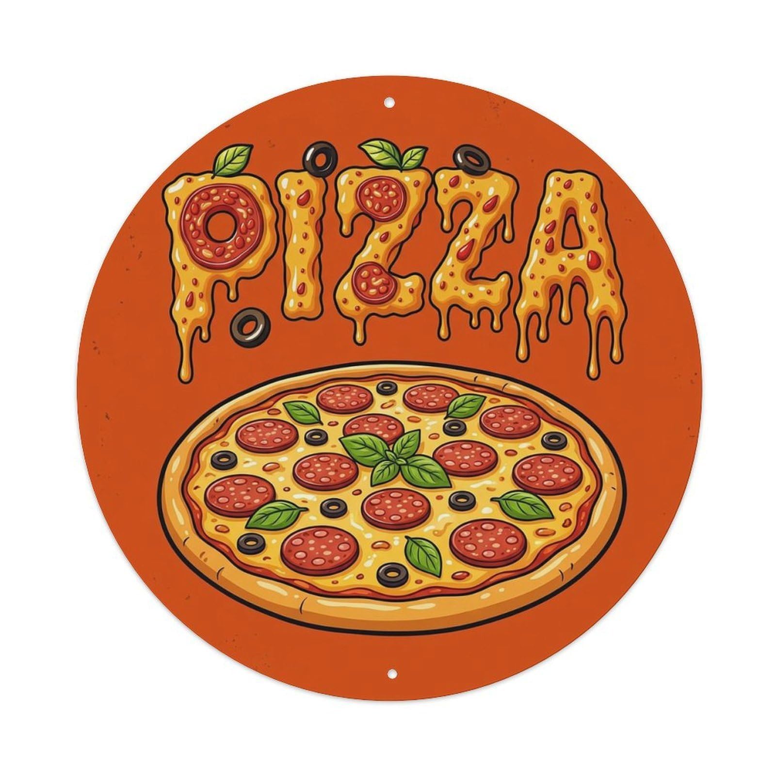 Cwbufd Vintage Style Vintage Pizza Slice Spicy Salami Vintage Metal Tin Sign Plaque Wall Decor For Cafe, Club Bar, Office, Garden Metal Poster 8X8inch