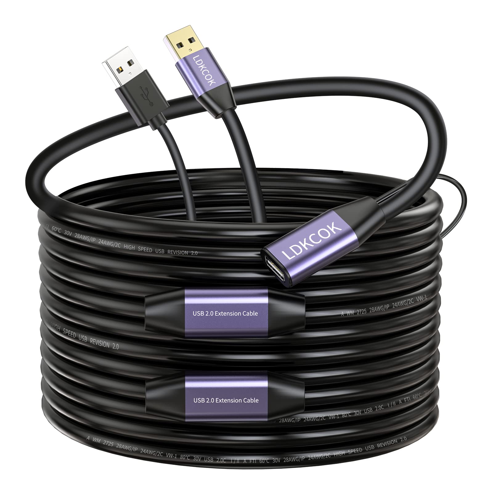 Cavo di prolunga ripetitore attivo USB 2.0 tipo A maschio a femmina 22,9 m, ad alta velocità 480 Mbps