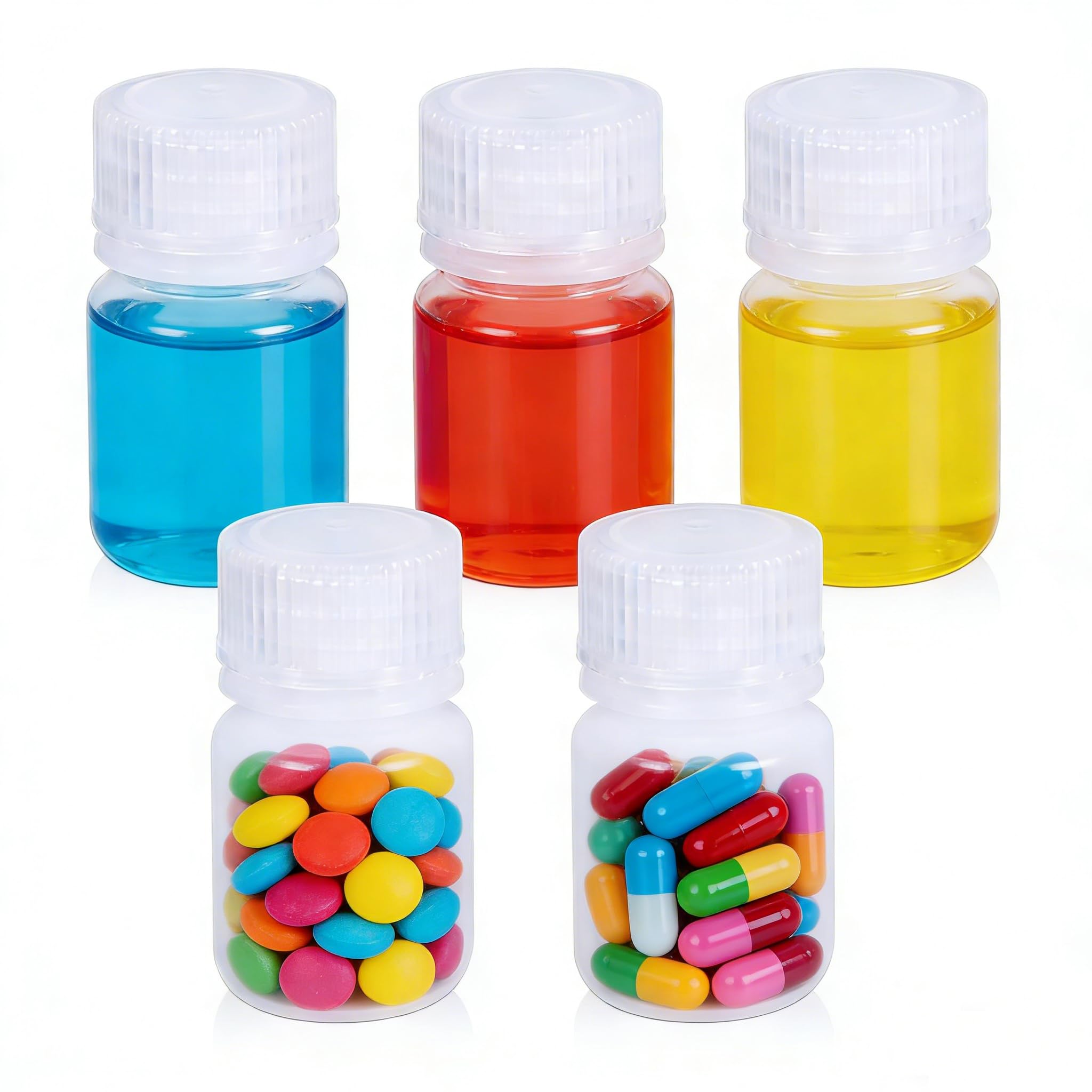 1 oz Wide Mouth Lab Reagent Bottle, Laboratory Grade Chemical Container, Sealed Leak-proof Translucent HDPE Bottle, Pill Bottle, Water Sample Bottle(5 Pcs)