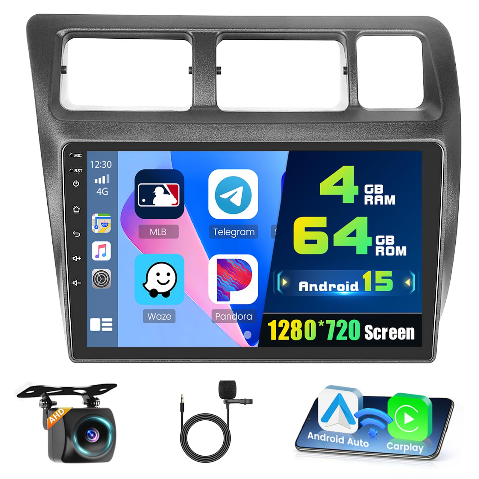 4+64G Car Stereo for Toyota Corolla 1991-1997 Wireless Apple Carplay Android Auto 32 EQ 5G WiFi,9 inch IPS Touch Screen Radio Bluetooth GPS FM RDS+