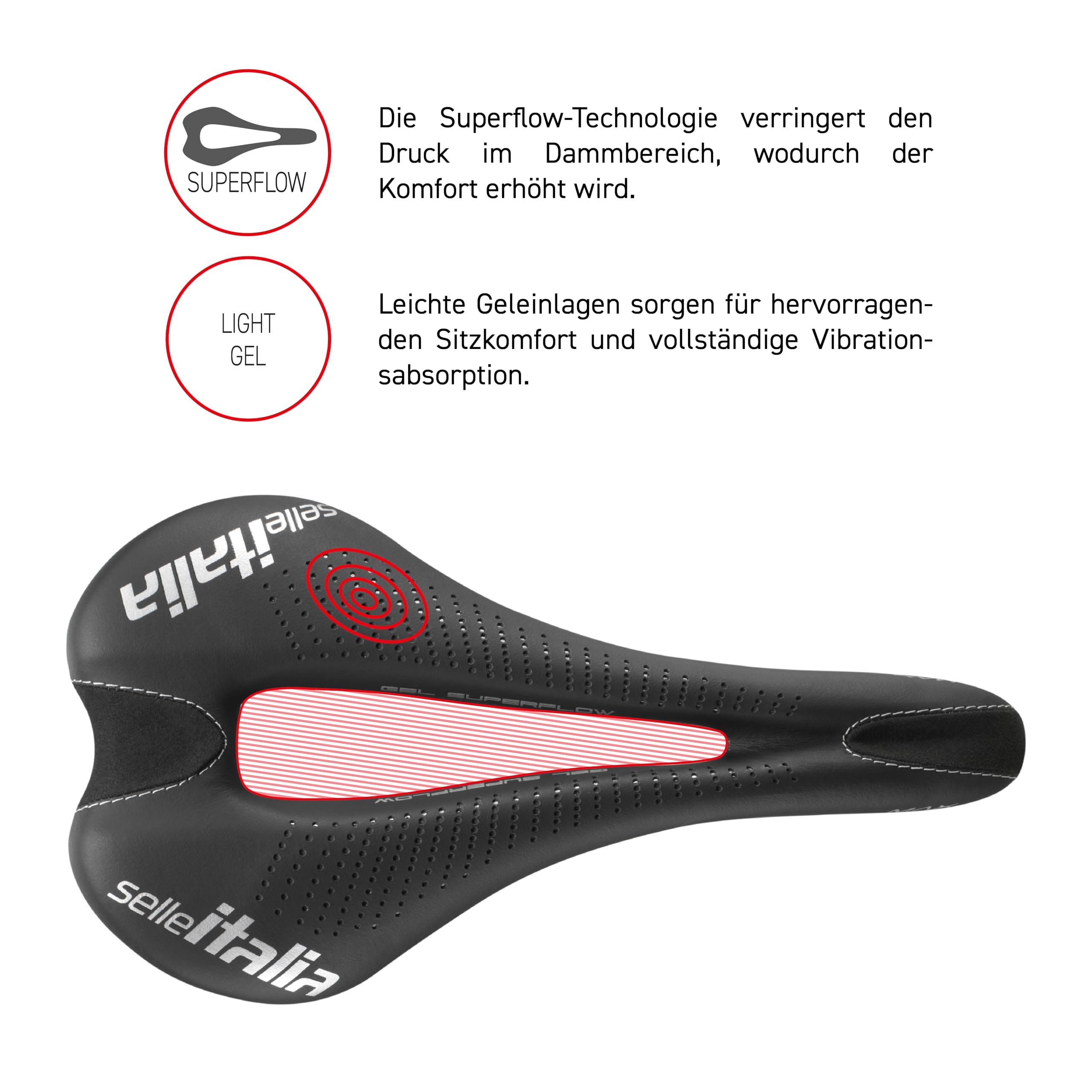 Selle Italia - Max SLR Gel Superflow Road Bike Seat, Rail TI 316 Tube Ø7, Road Saddle Gran Turismo Fiber-tek Comfort Gel, Shock Absorber