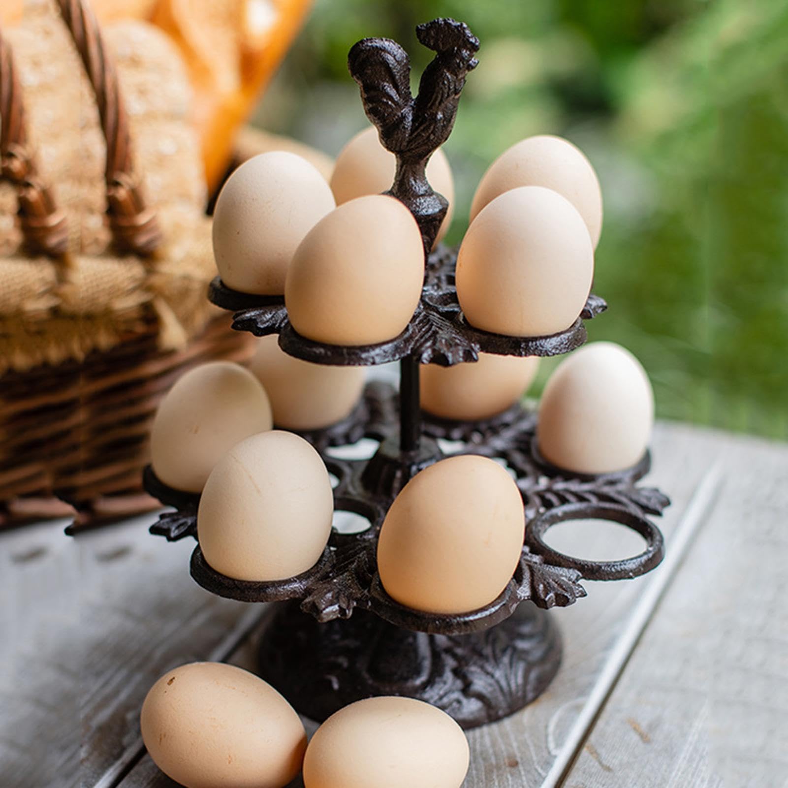 Recipiente metálico para huevos de 2 niveles, soporte vintage para cocina