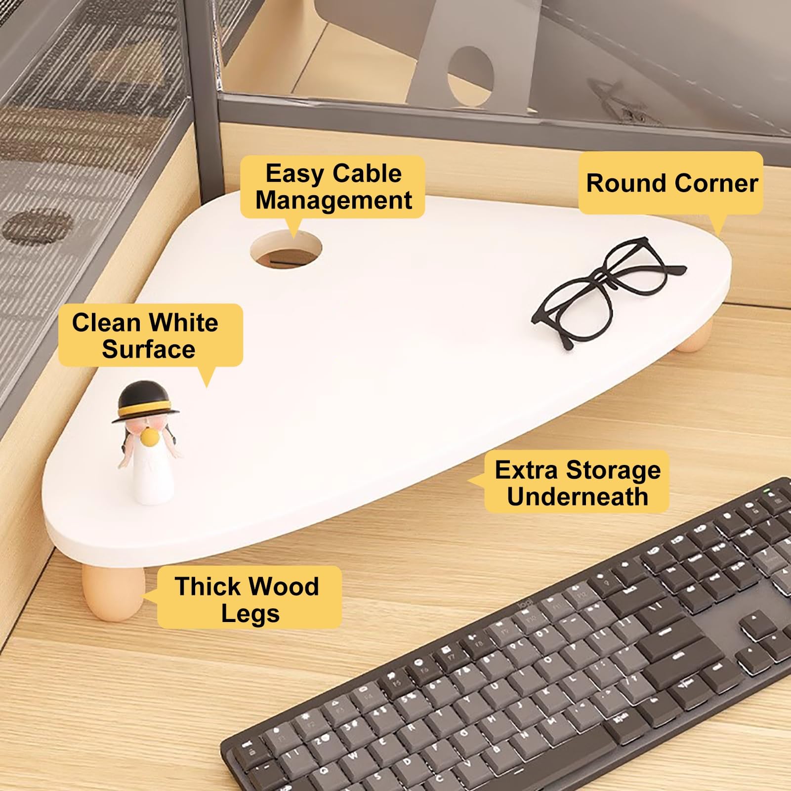 Stojak na monitor narożny biały Stojak na monitor narożny Organizer, drewniany stojak na monitor, przechowywanie na stoliku do makijażu, trójkątna ergonomiczna półka na komputer os