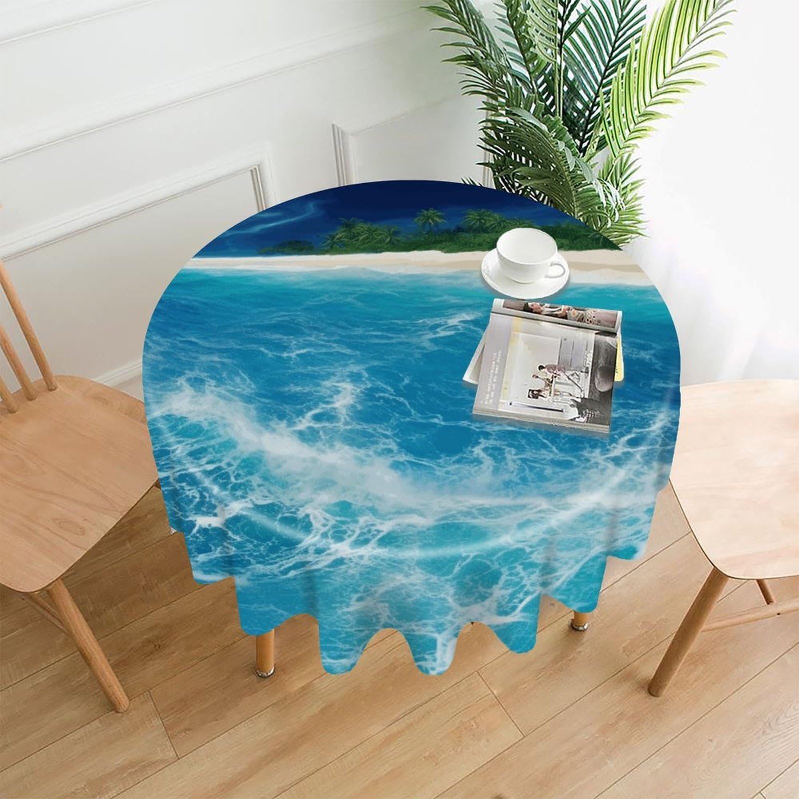 VstaDank Tropical Ocean Beach Theme Table Cloth Fashions Washable Round Tablecloth Decorative Table Cover Comfortable Straight Edge Tablecover for Dining Kitchen Party Outdoor 60 Inch