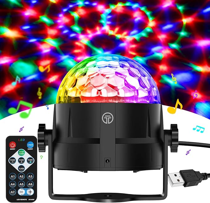 Disco Lights, 360°Rotation Sound Activated 【Portable 】Disco Ball Lights