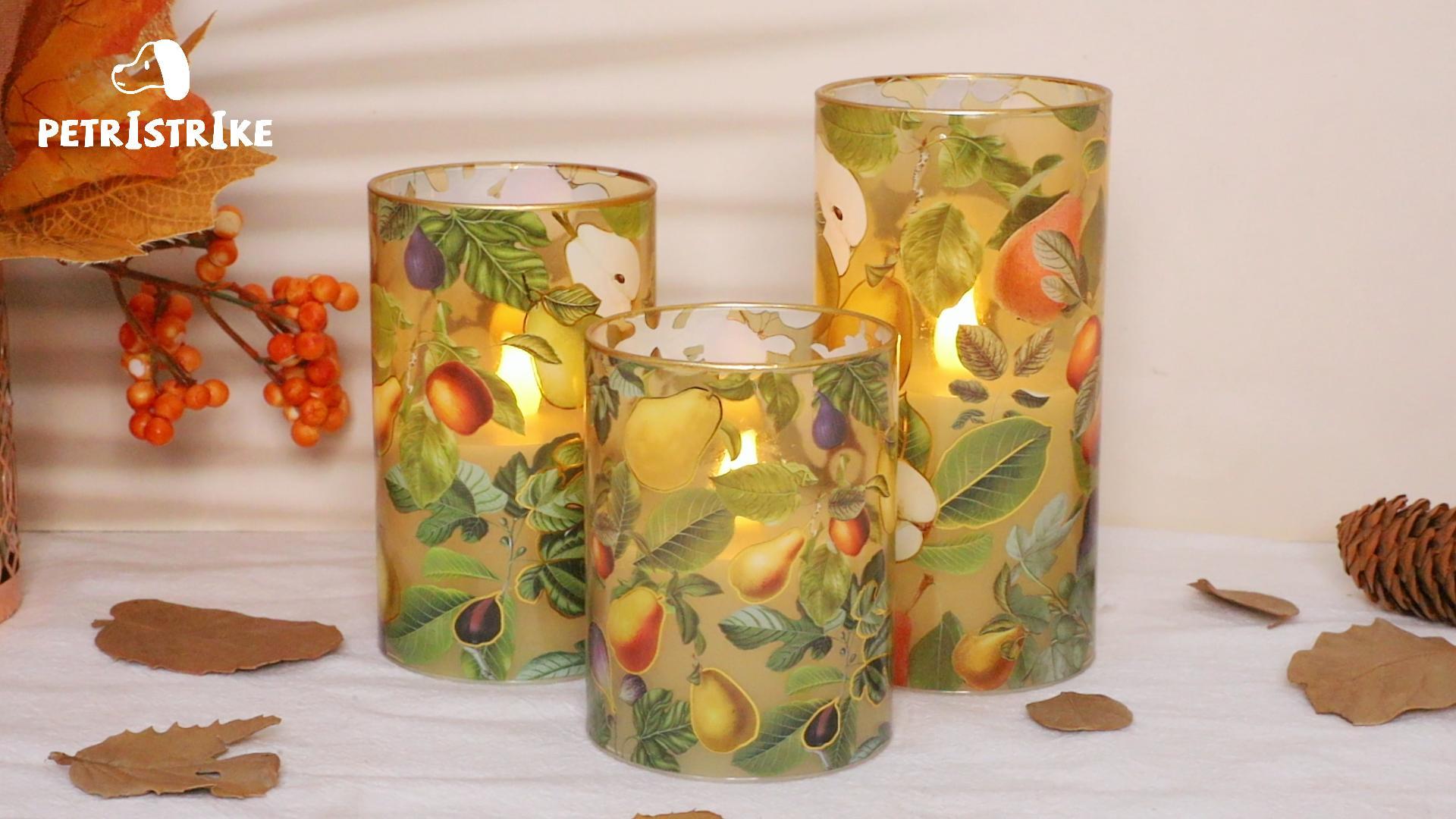 Image of Fall Decor Flameless Candles, Autumn Harvest Berries Led Candles, Glass Battery Candle with Remote Timer, Maple Leaves Pumpkin Pillar Candles for Harvest Festive,Thanksgiving, Halloween