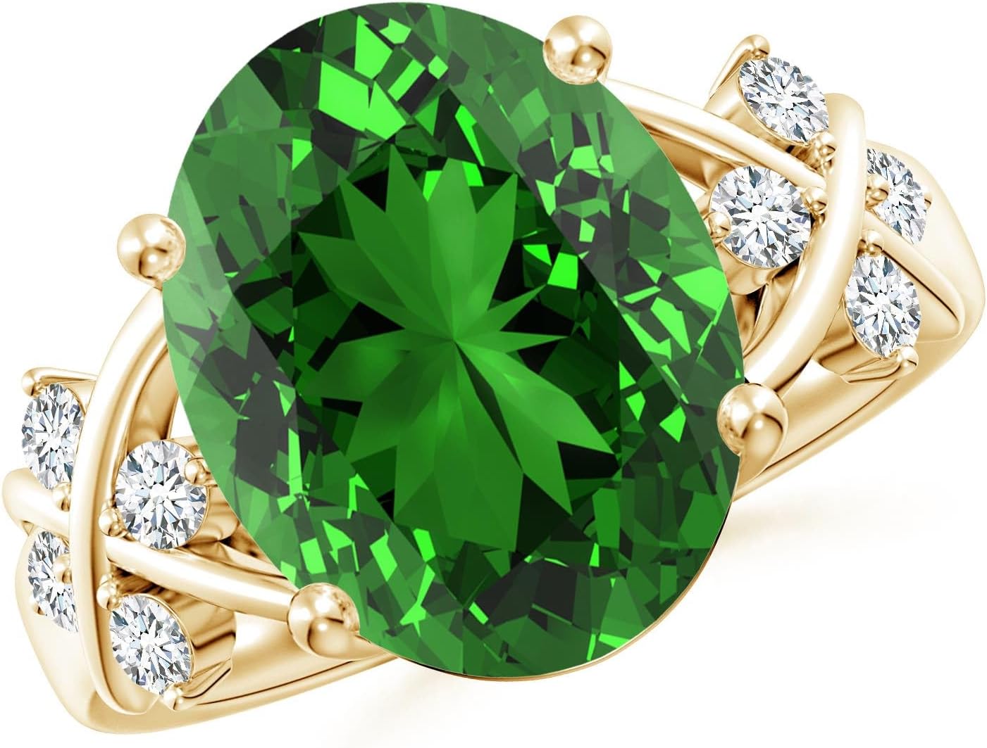 Angara Lab Grown Emerald Ring for Women | Lab-Grown Solitaire Oval Emerald Criss Cross Ring with Diamonds in 14K Solid Gold/Sterling Silver/Platinum | May Birthday, Gemstone Jewellery Gift