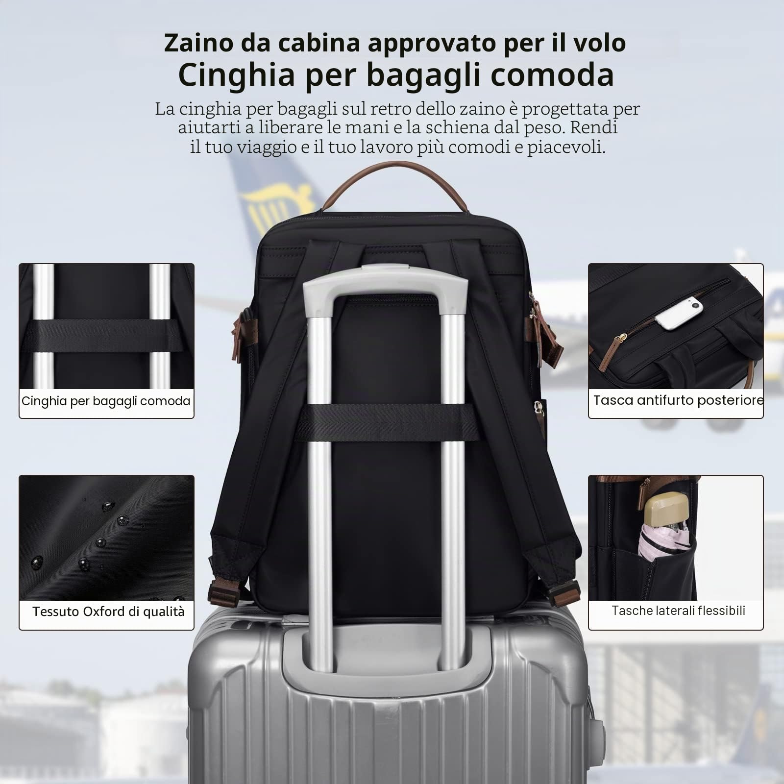 GOLF SUPAGS Zaino per Laptop con Scomparto per Laptop Separato Adatto a Notebook da 15,6 Pollici Borsa per Computer di Grande Capacità per Zaini da Lavoro e da Viaggio per Università da Donna (Nero)