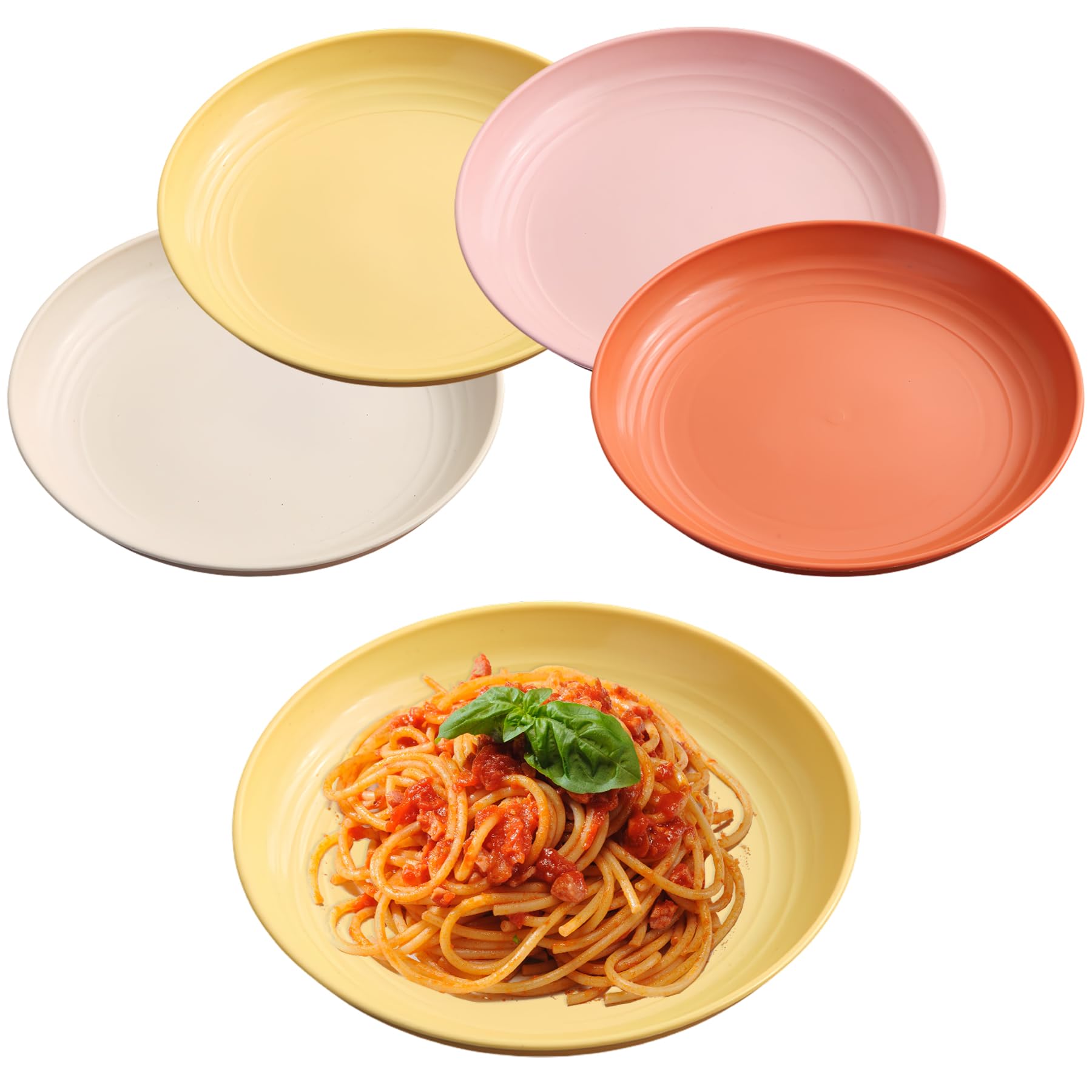 Set 6 Piatti Piani Infrangibili Da 9 Pollici (23 Cm) – In Polipropilene, Adatti A Microonde E Lavastoviglie, Multicolore, Per Pasta, Insalate, Festa