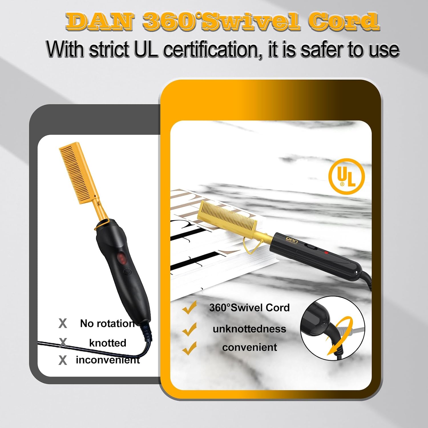 DAN Technology hot Comb Electric for Wigs,450℉Small hot Comb for Edges,Low and high Temperatures, Hair straightening Comb for Black Hair,Portable & Dual Voltage for Travel & Home…