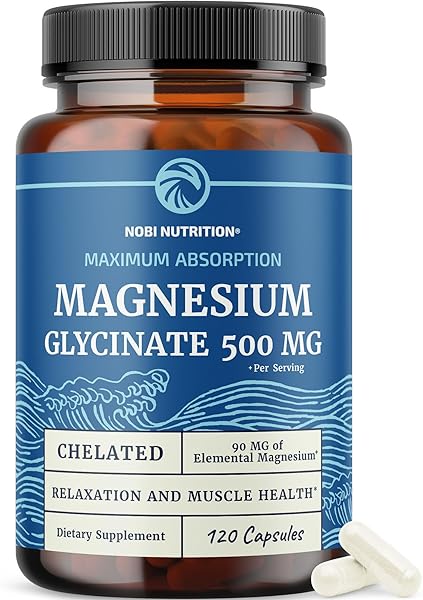 Magnesium Glycinate 500mg | High Absorption | Sleep, Muscle, Bone, Heart Health & Relaxation Support for Women & Men | Chelated Mag Glycinate | Magnesium Supplement | Vegan & Non-GMO | 120 Capsules