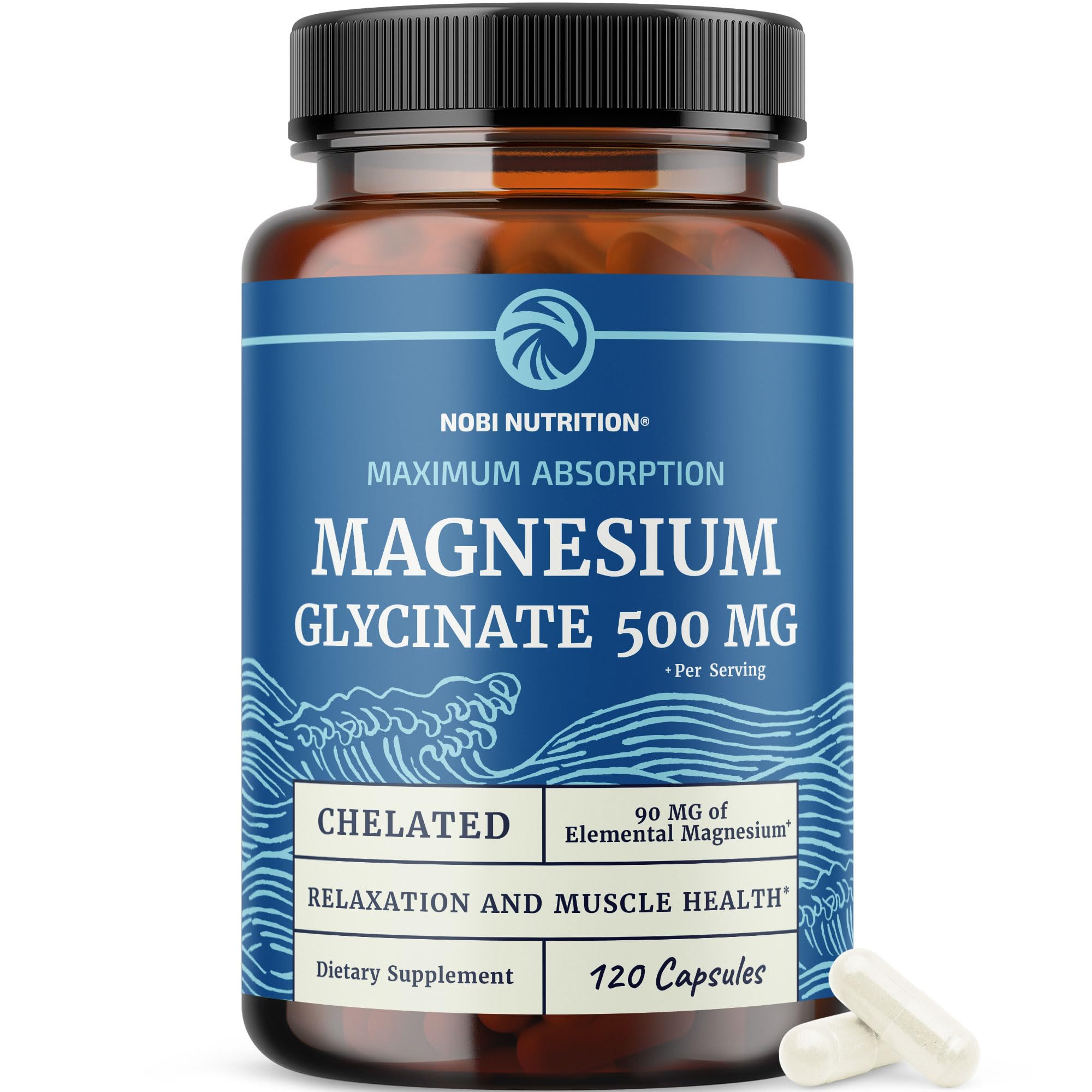 Magnesium Glycinate 500mg | High Absorption | Chelated for Muscle Relaxation, Bones, Heart, Nerve, Sleep & Calm Support for Women & Men | Magnesium Chelate Supplement & Bisglycinate Complex | 120ct