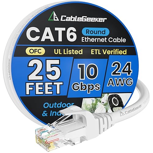 Miniatura 94 de Cable Ethernet Cat 6 de 30 pies, para interiores y exteriores, cable de red plano de Internet de alta velocidad de 10 Gbps, cable de conexión Blanco