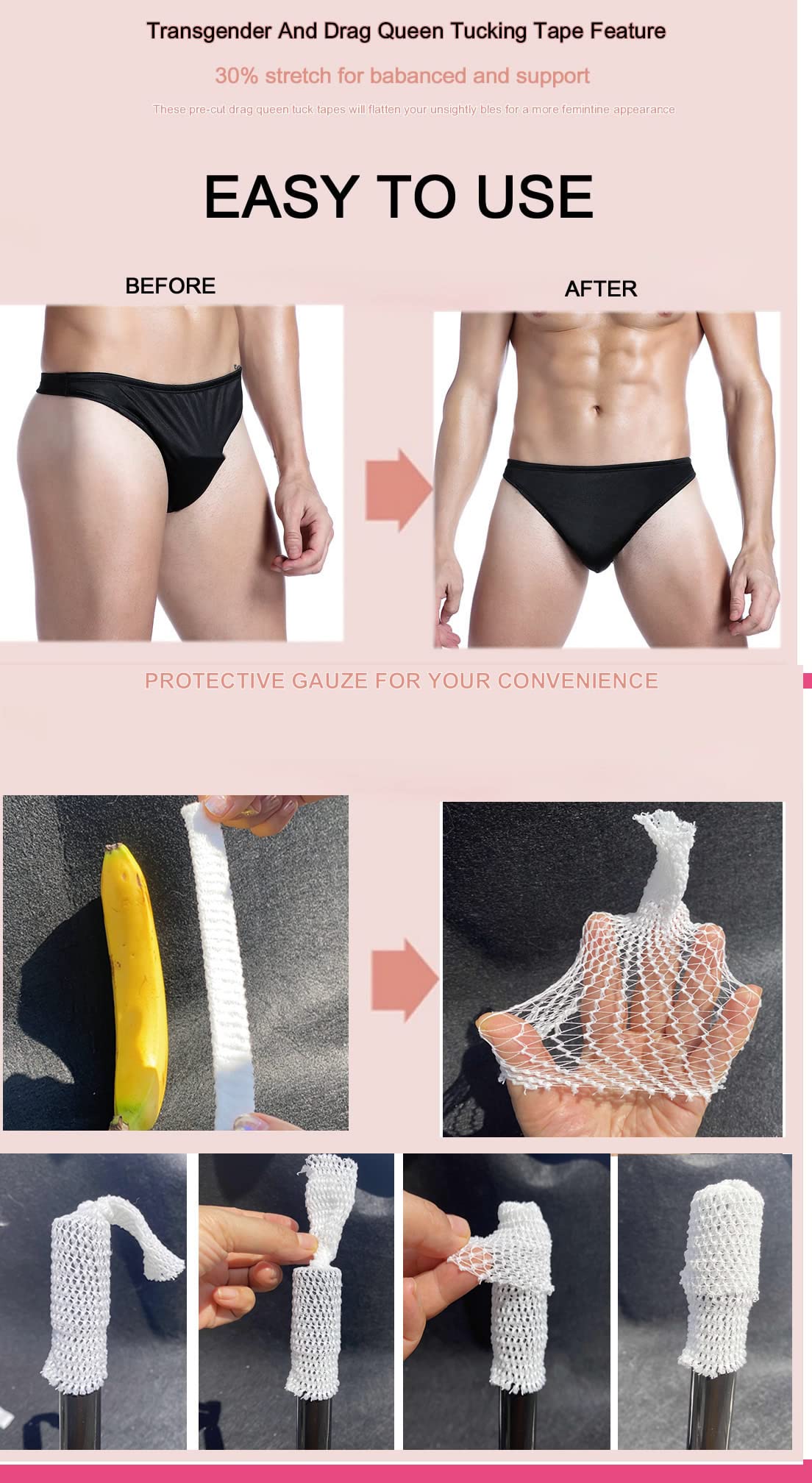 BIMEI Mermaid Tucking Tape Self Adhesive Kit Pre-Cut Fit Transgender Invisible Briefs C-Shaped Panties Frauen