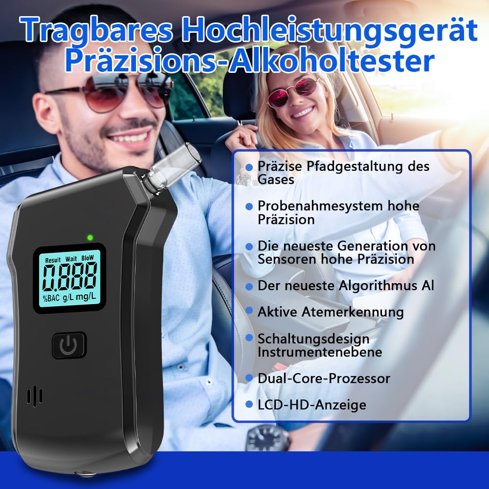 Alkoholtester Professioneller für den Heim und Professionellen,Gebrauch mit 20 Aufsätzen,LCD-Digitalanzeige und Hochempfindlichem Chip für höchste Genauigkeit