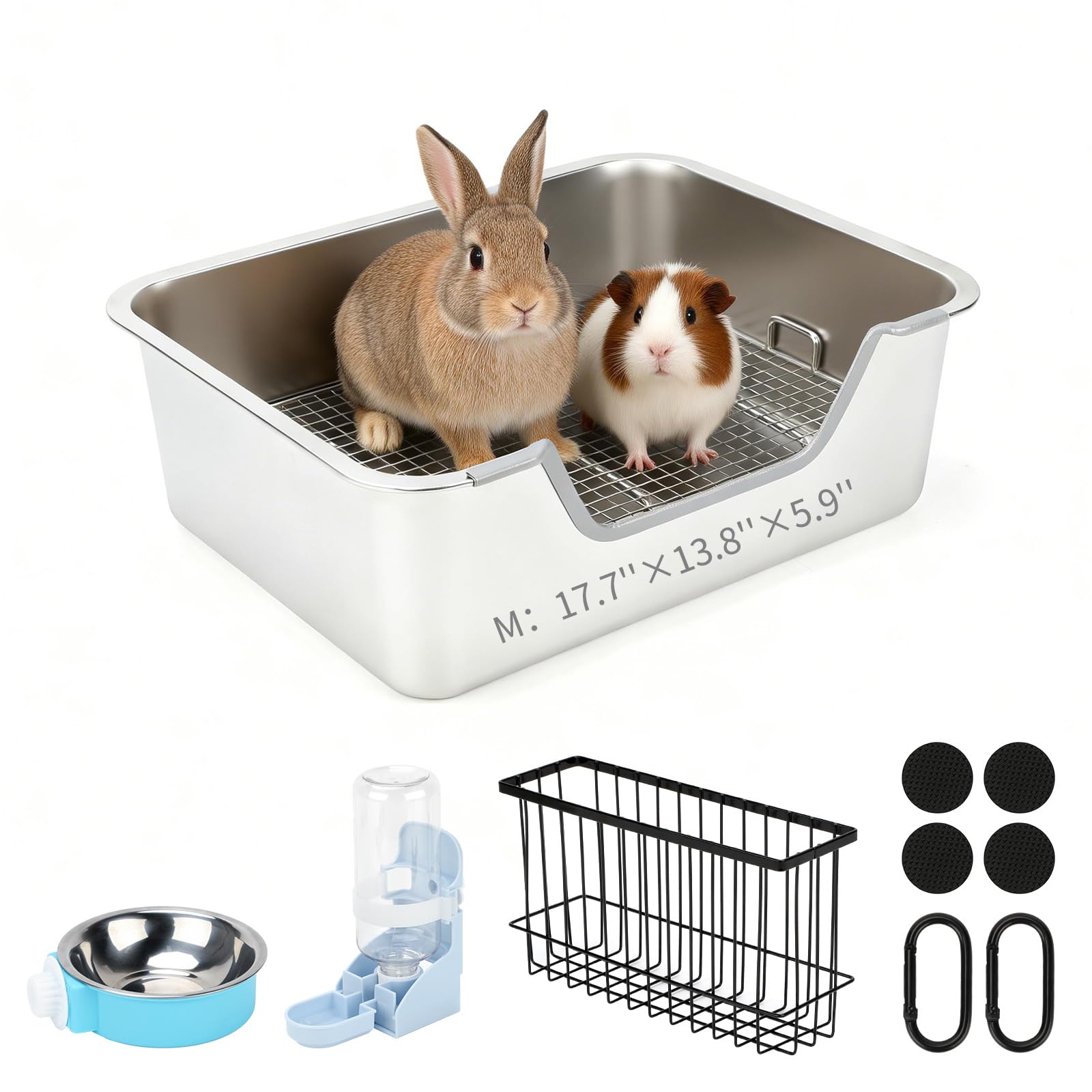 YUEPET Stainless Steel Litter Box for Rabbit for Samll Pets, M