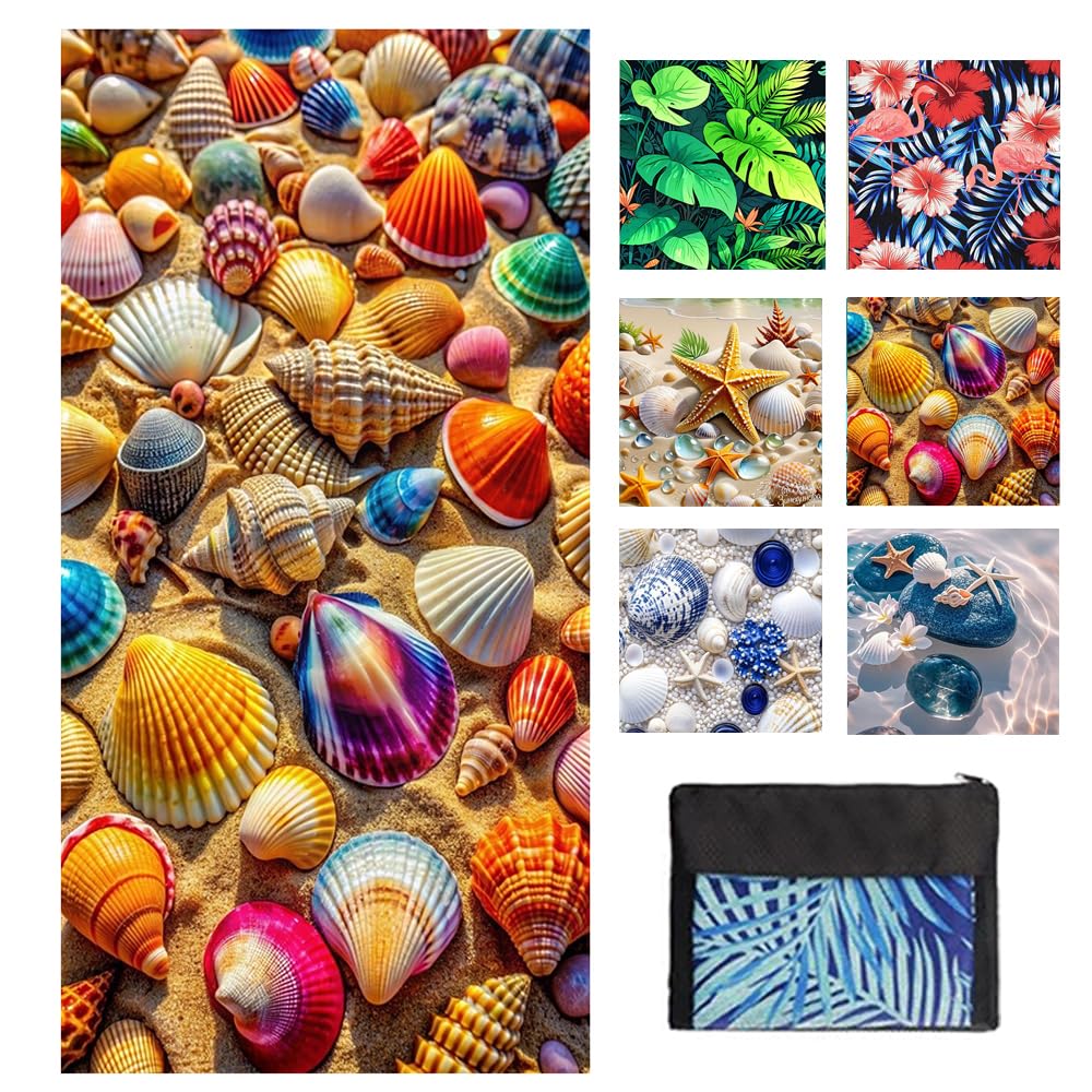 JAODFK Microfibre Beach Towel 71"X32" Quick Dry Lightweight Sand Free Large Thin Towels Travel Essentials For Adults Womens Swim Bath Accessories Mats Holiday Must Haves Sea Shell B
