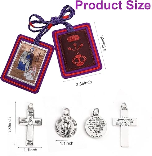 Miniatura 2 de TALPGOD Púrpura Escapularios Católicos Escapulario Católico Marie Julie Jahenny de Bendición con Protección Cruz del Perdón y Medalla de Nuestra